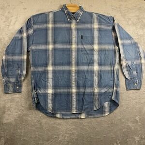 Chaps by‎ Ralph Lauren Vintage Men's XL Blue Button-Up Checked Shirt 100% Cotton